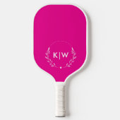 Raquette De Pickleball Rose et Blanc | Monogramme Initiales Modernes (Recto)
