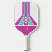 Raquette De Pickleball Rose et Bleu | Monogramme Moderne  (Recto)