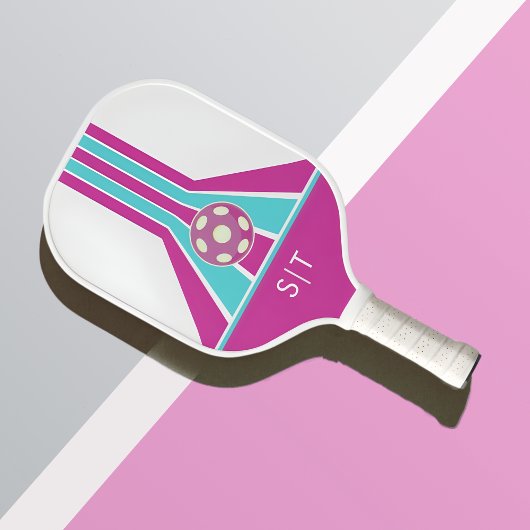 Raquette De Pickleball Rose et Bleu | Monogramme Moderne 
