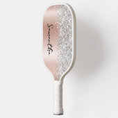 Raquette De Pickleball Rose Gold et Glittery Glam Script Nom en Argent (Gauche)