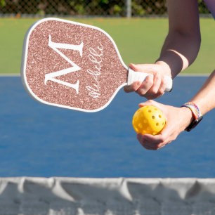 Raquette De Pickleball Rose Gold Faux Parties scintillant Monogramme Nom
