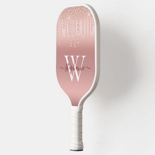 Raquette De Pickleball Rose Gold Sparkle Diamond Script (Gauche)