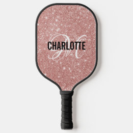 Raquette De Pickleball Rose or parties scintillant script nom monogramme