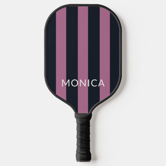 Raquette De Pickleball rose rayé | nom personnalisé marine (Recto)