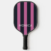Raquette De Pickleball rose rayé | nom personnalisé marine (Verso)