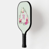 Raquette De Pickleball Rose + Vert Aquarelle Florale Monogramme initial (Gauche)