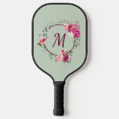 Raquette De Pickleball Rose + Vert Aquarelle Florale Monogramme initial (Verso)