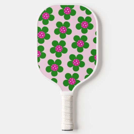 Raquette De Pickleball Rose + Vert fleurs de preppy mignonette girly (Recto)