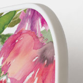 Raquette De Pickleball Rose violet Aquarelle Fleurs Feuilles Monogramme (Détail gauche)