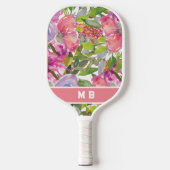 Raquette De Pickleball Rose violet Aquarelle Fleurs Feuilles Monogramme (Recto)