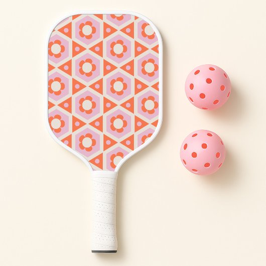 Raquette De Pickleball Roses et Orange de Fleur Rétro