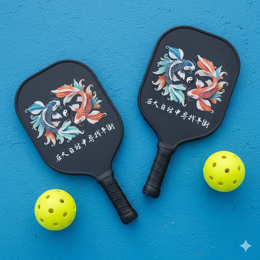 Raquette De Pickleball Rouge et bleu Koi Prospérité Yin Yang