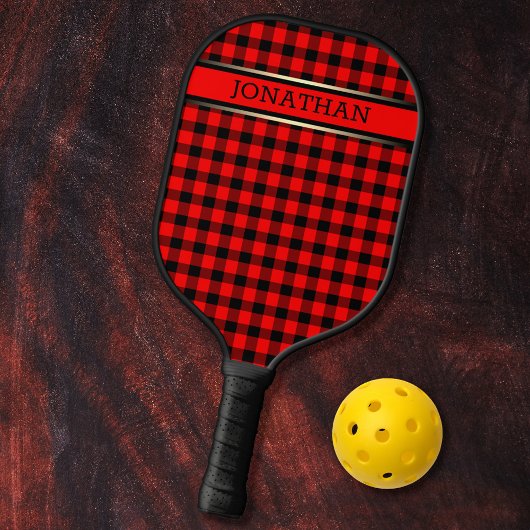 Raquette De Pickleball Rouge et noir Plaid Nom du Motif moderne Eyecatchi