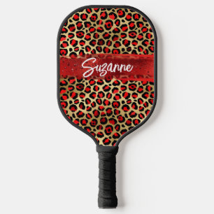 Raquette De Pickleball Rouge Or et Noir Pinceau Léopard à Feuille de Papi