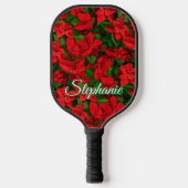 Raquette De Pickleball Rouge Poinsettia Flower Elegant Nom de script (Recto)