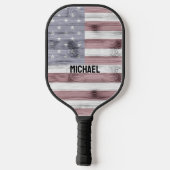 Raquette De Pickleball Rouge rustique Blanc Bleu Bois américain drapeau A (Verso)