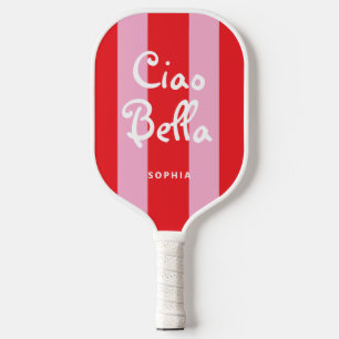 Raquette De Pickleball Rouges et roses vifs rayés   Ciao Bella