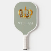 Raquette De Pickleball Royal Faux Gold Crown Sage Green Nom Customisé (Verso)