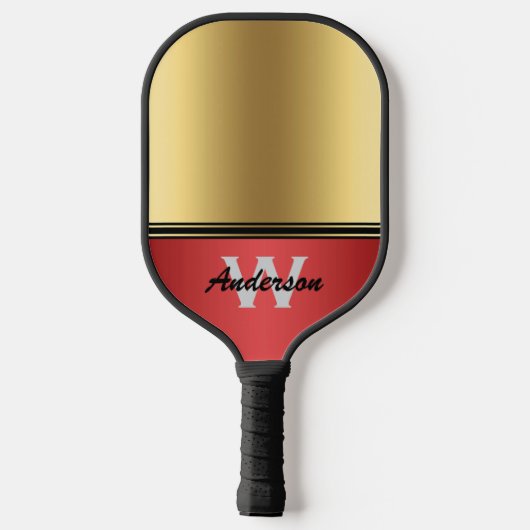 Raquette De Pickleball Ruby Red et Gold personnalisent Monogram & Name (Verso)