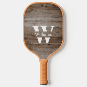 Raquette De Pickleball Rustic Wood Nom de famille Monogramme