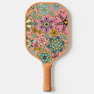 Raquette De Pickleball Saison Printemps Retro Couleurs Fleurs Motif sans