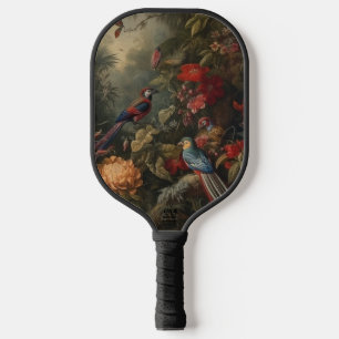 Raquette De Pickleball Scène botanique vintage oiseaux fleurs au paradis