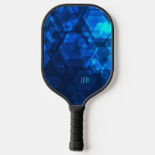 Raquette De Pickleball Sci-fi Cool Hexagone Abstrait Monogrammé Bleu Tech (Verso)