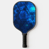 Raquette De Pickleball Scifi Cool Hexagon Abstrait Monogrammed Blue Tech (Recto)