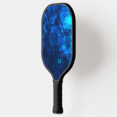 Raquette De Pickleball Scifi Cool Hexagon Abstrait Monogrammed Blue Tech (Gauche)
