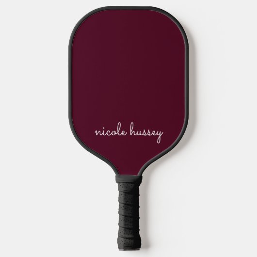 Raquette De Pickleball Script Bourgogne | Monogramme moderne élégant (Recto)
