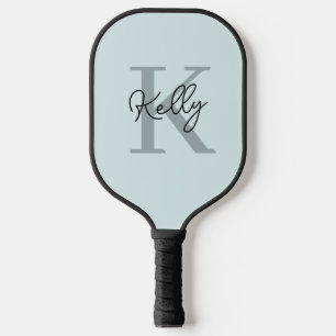 Raquette De Pickleball Script de Monogramme bleu aquatique moderne