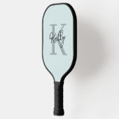 Raquette De Pickleball Script de Monogramme bleu aquatique moderne (Gauche)