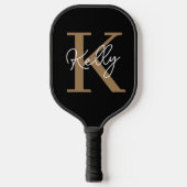 Raquette De Pickleball Script de monogramme d'or noir moderne (Recto)