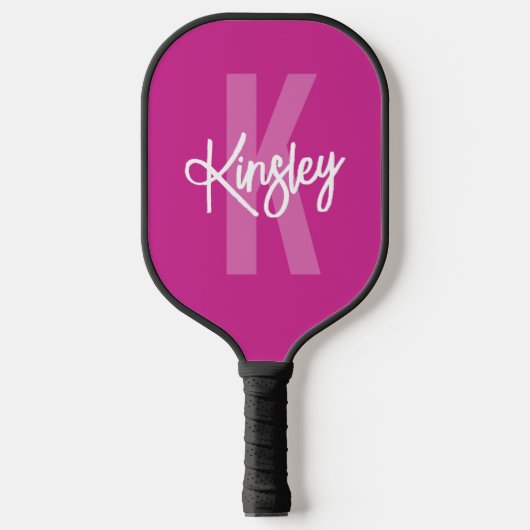 Raquette De Pickleball Script de pinceau monogramme rose (Recto)