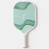 Raquette De Pickleball Script élégant Monogramme Abstrait Retro Green Wav (Recto)