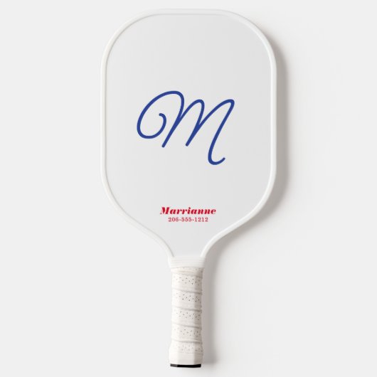 Raquette De Pickleball Script Initial Elegant Rouge Blanc Bleu Personnali (Verso)