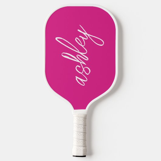 Raquette De Pickleball Script manuscrit rose chaud Monogramme (Verso)