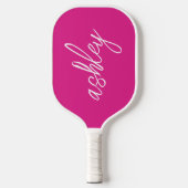 Raquette De Pickleball Script manuscrit rose chaud Monogramme (Recto)