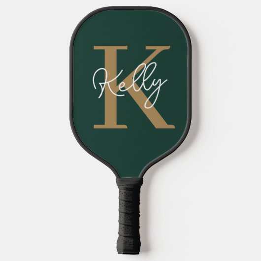 Raquette De Pickleball Script moderne Emerald Green Gold (Verso)