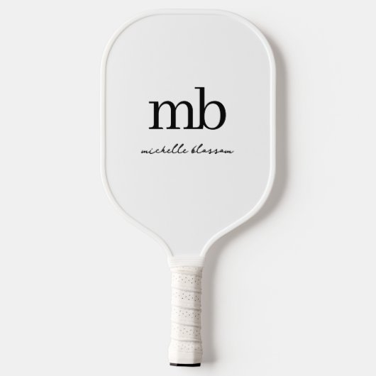 Raquette De Pickleball Script moderne noir blanc tendance Monogramme init (Verso)