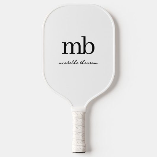 Raquette De Pickleball Script moderne noir blanc tendance Monogramme init (Recto)