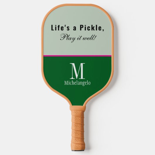 Raquette De Pickleball Script Monogramme moderne Élégante Forêt verte (Recto)
