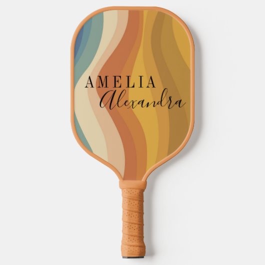 Raquette De Pickleball Script rétro Boho personnalisé Lignes ondulées Abs (Recto)