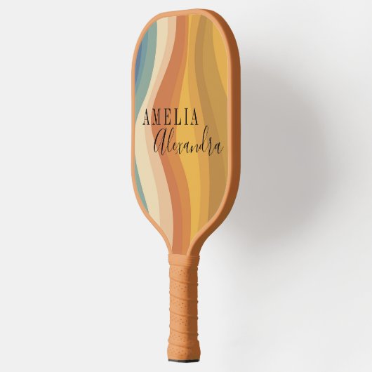 Raquette De Pickleball Script rétro Boho personnalisé Lignes ondulées Abs (Gauche)
