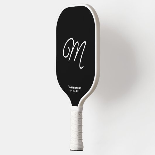 Raquette De Pickleball Script simple noir et blanc initial (Gauche)