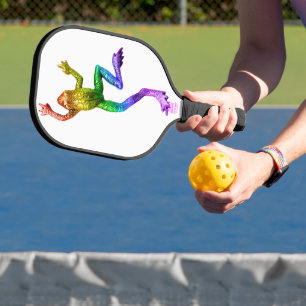 Raquette De Pickleball Sculpture de grenouille aux couleurs de l'arc-en-c
