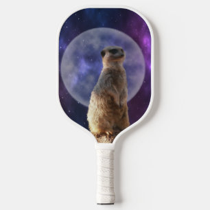 Raquette De Pickleball Sentinelle cosmique : Meerkat sous la Pleine lune