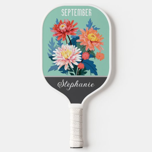 Raquette De Pickleball Septembre Fleur de naissance Nom personnalisé (Recto)