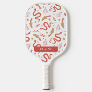 Raquette De Pickleball Serpent rouge et Motif de champignons blanc