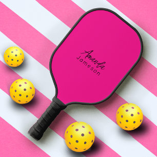 Raquette De Pickleball Simple Basic Hot Pink Monogramme Ajouter Nom compl